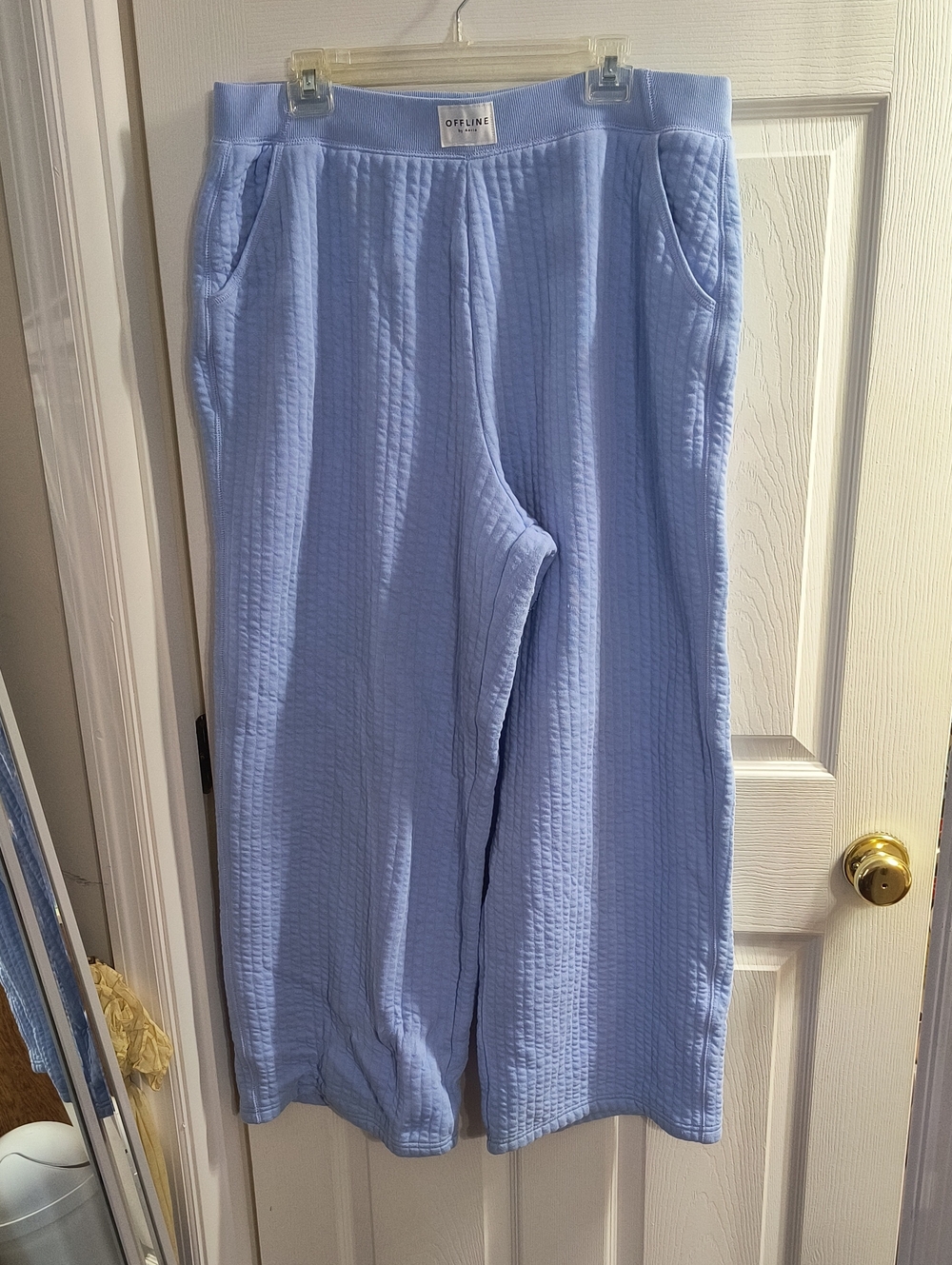 aerie Light Blue Quilted Wide Leg Pants
